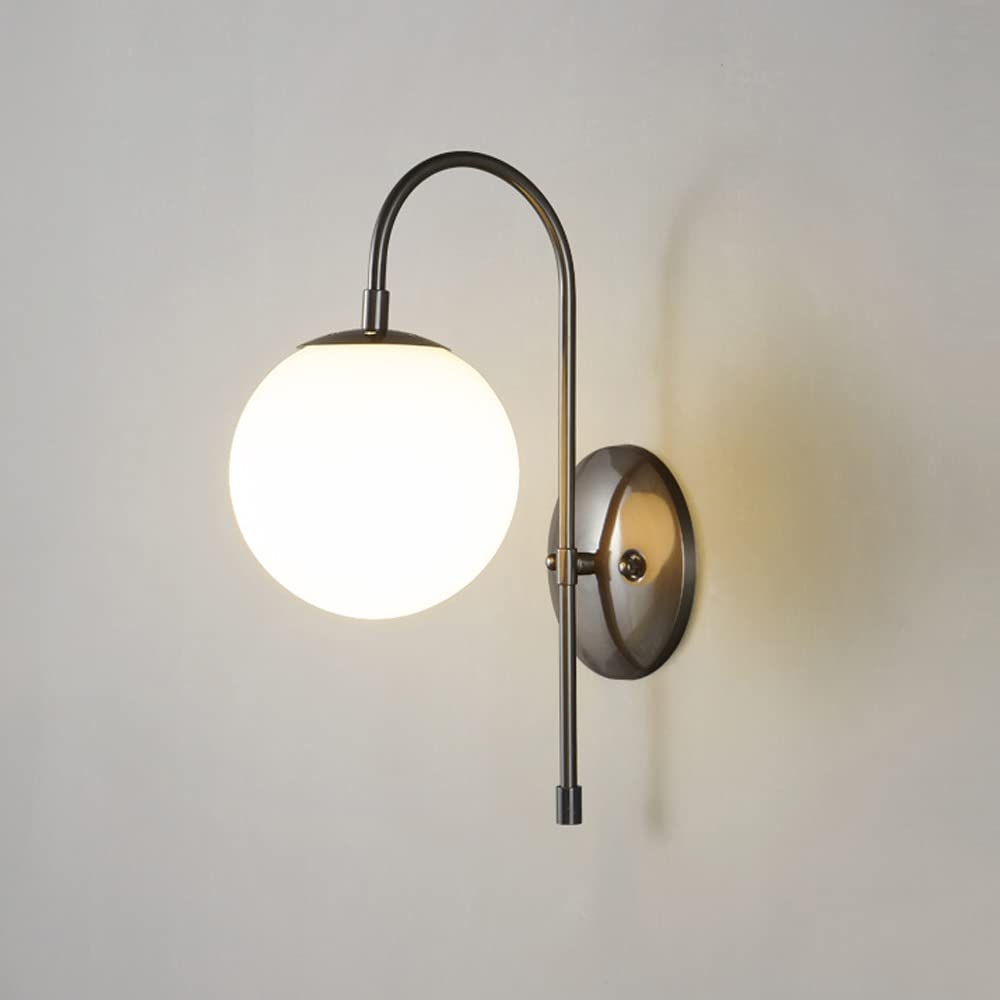OLSKFUH Wall Lamp, Midcentury Globe Wall Sconce With Glass Shade Gold Bathroom Light Fixtures Brass Wall Lighting For Bedroom Loft Wall Decor Base,Indoor Wall Light,Dark