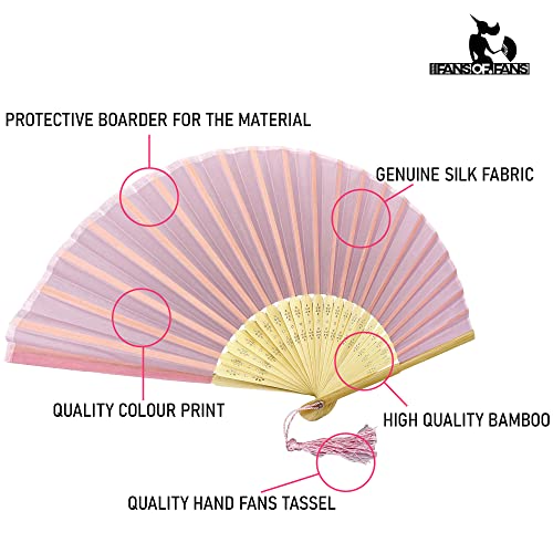 Image of Fabric Handheld Folding Hand Fan with a Tassel Grade A Bamboo Ribs for Women Girls Summer Party Event Favor Birthday Wedding Souvenir Gift (Soft Pink)