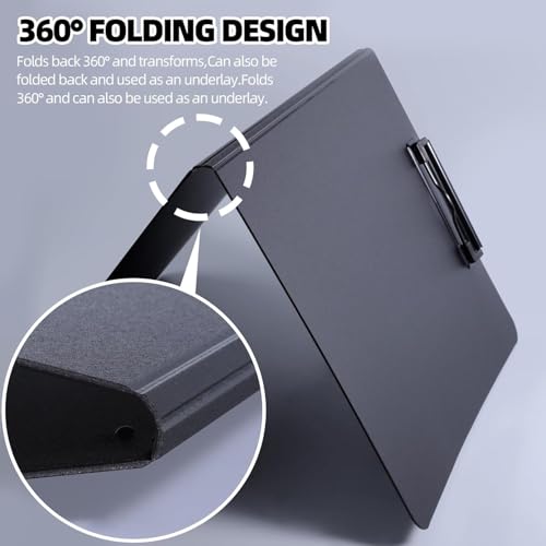 Image of A4 Clipboards File Folder | 360 Degree Flip Sturdy Writing Pad with Strong Metal Dual Clip | Multi-Functional Binder File Folder for School, Office, Artists & Professionals (1, Black)