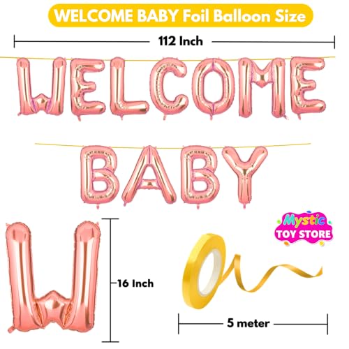 Image of Welcome Baby Banner Rose Gold for Boy Girl Home Foil Balloon Decoration Decor Celebration Rose Golden