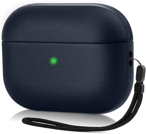 Image of Meyaar Silicone Leather for AirPods 4 and AirPods 4 with Active Noise Cancellation (ANC) (2024) Front LED Visible with Carabiner Thread (Blue)