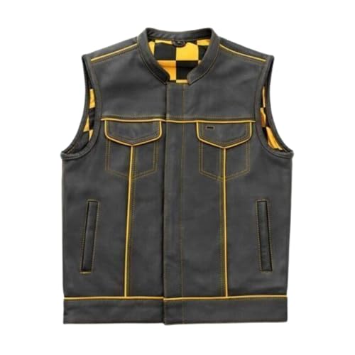 MEN'S LEATHER VEST WITH YELLOW & BLACK CHECKER – MOTORCYCLE STYLE CONCEALED CARRY WAISTCOAT2