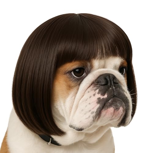 Funny Dog Wig for Small Medium Large Dogs 7 Inches Pet Costume Elastic Cat Cosplay Wig Decoration for Halloween Christmas PartiesBrown