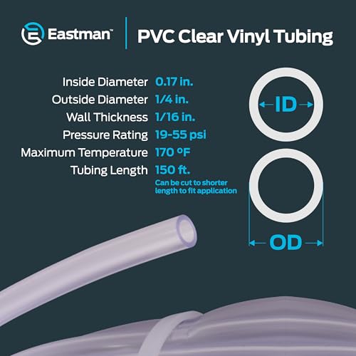 Image of Eastman 0.17 Inch ID (1 /4 Inch OD) PVC Clear Vinyl Tubing, 150 Foot Length, 98616