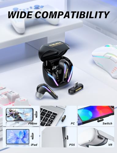 Image of 20ms Ultra-Low Latency 2.4G Wireless Gaming Earbuds with ENC Mic - 2.4GHz /Bluetooth Dual-Mode for PS5, PC, Meta Quest 3, Steam Deck, Phone & Laptop-Black