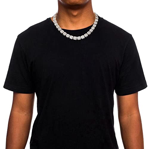 HH Bling Empire Iced Out Chains for Men Silver and Gold Diamond Tennis Necklaces-Mens Hip Hop Baguette Tennis Chains 16-30 Inches3