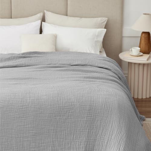100% Cotton Muslin Blanket Twin 66" x 90", Breathable and Lightweight Cotton Twin Blankets for Couch, Soft Cooling Summer Gauze Blanket for Adults All Season, Light Grey