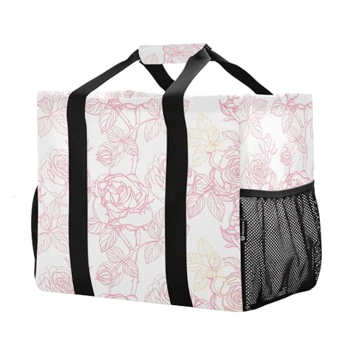 Elegant Rose Reusable Grocery Bags Large Tote Bag Waterproof Canvas Organizer for Beach Picnic Laundry Travel2