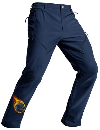 TACVASEN Men's Winter Pants 6 Pockets Waterproof Fleece Lined Navy Hiking Cargo Pants Cold Weather...