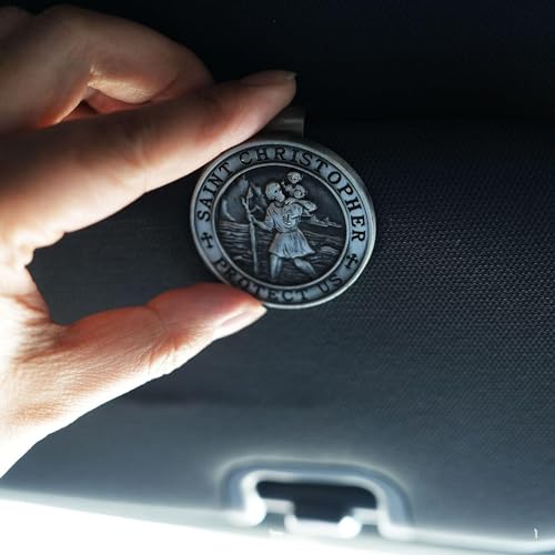 Fxddya St. Christopher Medal for Car, Metal Saint Christopher Protect Us Visor Clips for Cars, Automotive Visor Accessories, New Driver Gifts Driving Safety Car Accessories for Women Men