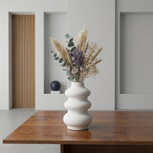 Image of Modern Ceramic Flower Vase for Home Decor Matte White Decorative Table Vase Nordic Minimalist Vase for Pampas Grass, Dried & Artificial Flowers Living Room, Bedroom, Office