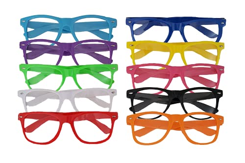 Nerd Glasses w/Clear Lenses (10 or 20 Pack) - Black or Multi-Colored Frames - Ages 12+, Non-Prescription, Unisex