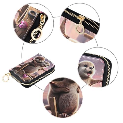 Cute Otter Couple Love Womens Wallet Leather Credit Card Holder RFID Blocking Small Coin Purse Wallet with Zipper4