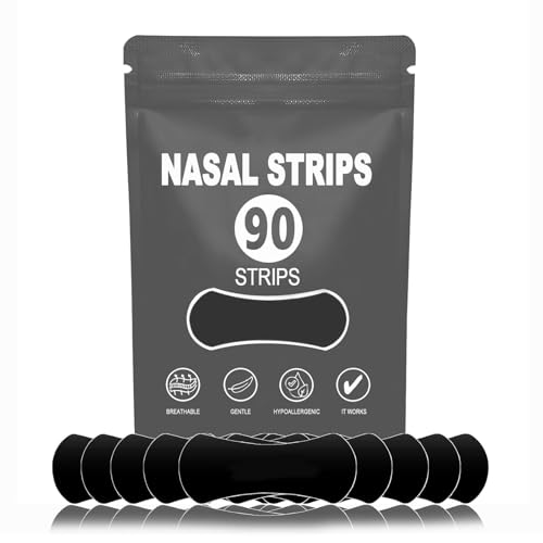 Nose Strips for Breathing (90 Count),Nasal Strips for Snoring,Breath Strips,Nose Strips,Nose Opener for Breathing Sleep,Oil & Sweat Proof High-Adhesive Patch,Better Sleep & Anti Snore,Gentle On Skin