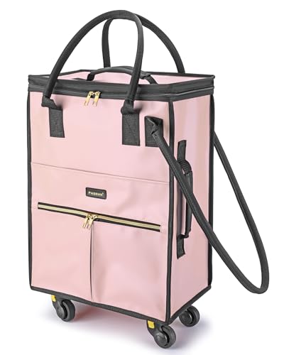 Image of PASMAN Reusable Foldable Rolling Grocery Bag on 4 Wheels,small,Matte-Pink