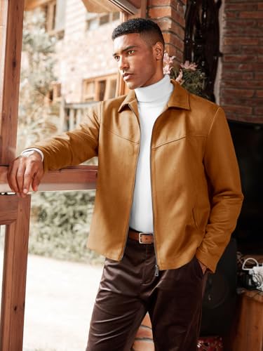 Runcati Men's Suede Jacket Full Zip Casual Vintage Jackets Lightweight Classic Trucker Coat2