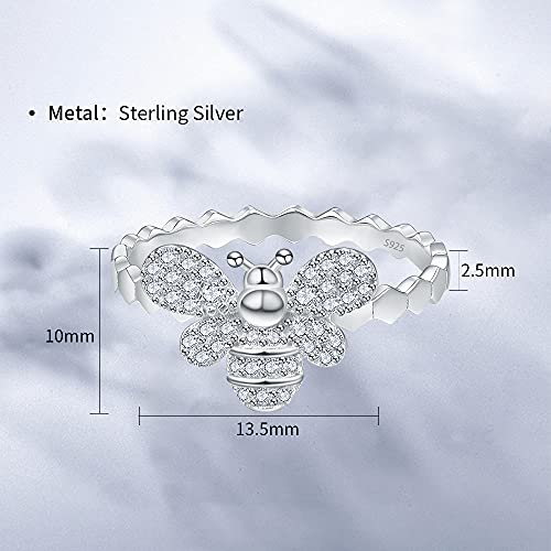 Sfert Women's 925 Sterling Silver Bee Ring Rhodium Plated Cubic Zirconia Honeycomb Promise Wedding Band Size 9 #TOP2