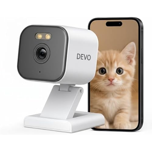 Devo CCAZ10 Security Camera 2K | Indoor|Pet Camera & Baby Monitor | 2-Way Audio, Color Night Vision, Live Stream, Motion Alerts & Notifications White,1 Cam