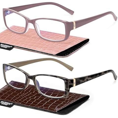 Madison Avenue 2 Pack Classic Blue Light Blocking Reading Glasses for Women, Vintage Anti Glare/Eyestrain Computer Readers Demi/Purple +2.0 Cover
