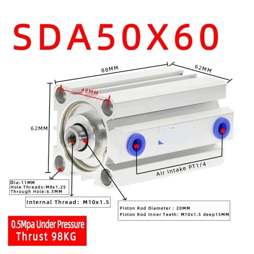 Cylindre compact SDA50 anti-vibration double effet course de 60mm