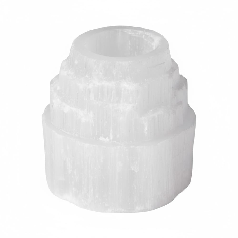 AROMASENSES | Portavelas Selenita Catedral | Piedra Natural | Limpieza Energética y Armonía | Ideal Para Meditación, Rituales y Decoración Zen