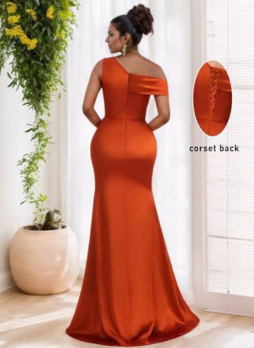 BONOYUER Satin One Shoulder Bridesmaid Dresses for Women Mermaid Corset Prom Dress Long Formal Evening Gown3