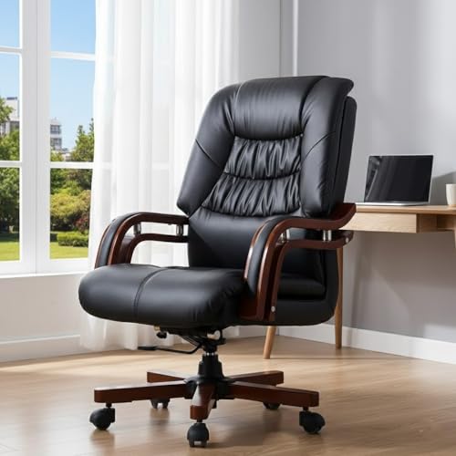 Image of Lakdi The Furniture High Back Director & Executive Chair for Office Made in Plyboard with Leatherette Upholstery & Armrest with Wooden WheelBase & Revolving Chair -Black - 111011314 Black