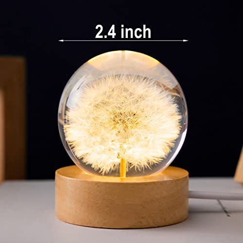 MARZIUS Flower Crystal Ball Night Light,6cm Glass Ball Night Lamp with Wooden Base (Red Daisy), 2.4x2.4x2.4 Inches - Image 3