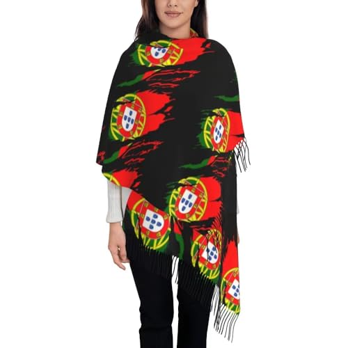 KWQDOZF Bufandas para mujer - Chal novedoso con estampado de símbolos de la bandera nacional de Portugal, bufanda larga y suave con flecos para invierno, W