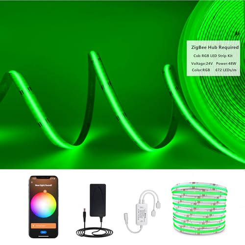 Image of DC 24V Smart ZigBee RGB COB LED Strip Dimmable 16.4ft Kit Compatible with HUB bridge,Tuya Gateway and Echo Plus,APP /Alexa Voice control Color Changing RGB LED Lightstrips for Ambiance lighting