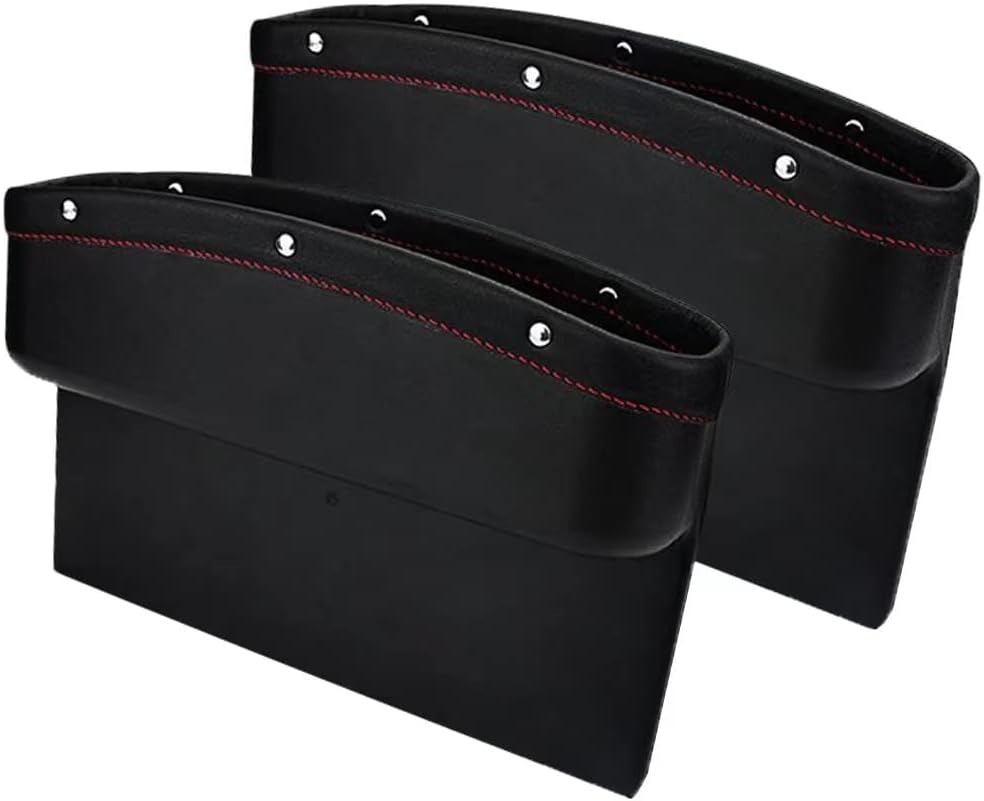Car Seat Pockets PU Leather Car Console Side Organizer Seat Gap Filler Catch Caddy for Car Interior Accessories,Cellphone Wallet Coin Key with Non-Slip Mat 9.2x6.5x2.1 inch Black（2 Pack）