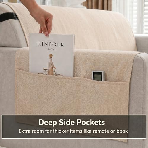 Image of STITCHNEST 'ComfyNest Series' 1 Seater Sofa Cover | Full Coverage with Armrest Pocket | Elegant Jute Fabric, Washable & Durable for Modern Living