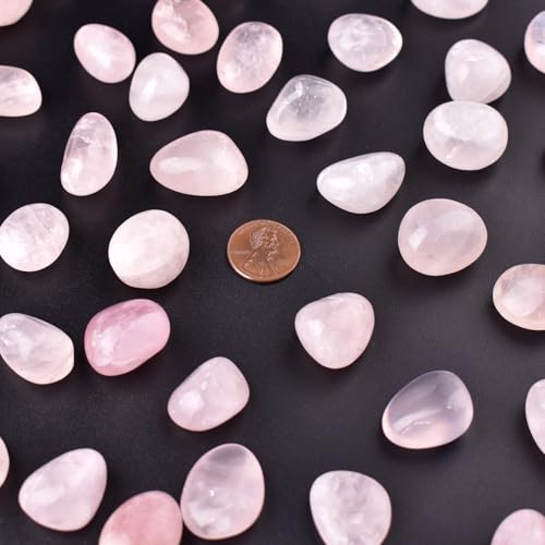 Image of Polished Stone Set Rose Quartz Crystals, Handpicked Tumbled Gemstones Rocks, Pebbles for Reiki, Chakra, Healing, Home Decor 0.6 inch Inches 7 Ounces