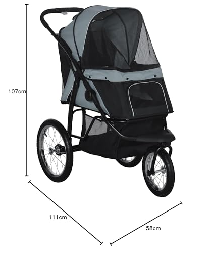 PawHut Hundewagen Hundebuggy klappbar für Hunde & Katzen bis 20 kg Katzenwagen mit geländegängige Gummiräder Kissen Netzfenstern Türen Katzenbuggy mit Aufbewahrungskorb Buggy Grau