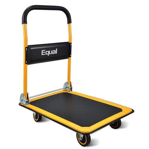 Image of Equal 300kg Capacity Steel Foldable Platform Trolley for Heavy Weight /Material Handling Goods Trolley for Home, Office, Warehouse & Industries - 61cm x 91cm (5 inch Wheel /Yellow Color)