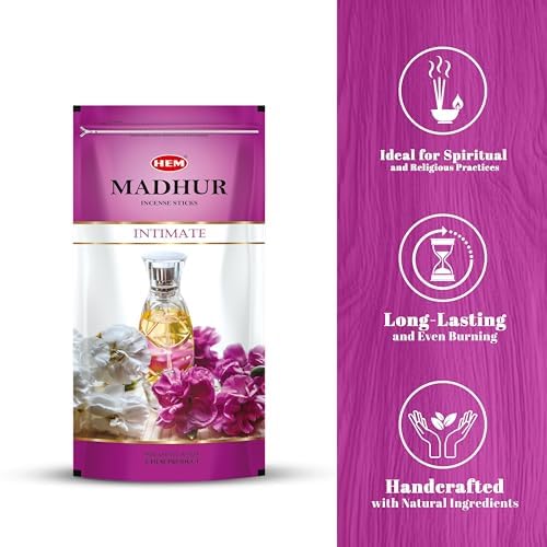 Image of Hem Madhur Intimate Incense Sticks - Pack of 3 | Perfect for Puja, Meditation, Relaxation & Spiritual Practices | Long-Lasting Fragrance in Resealable Zip Pouch | Burns 35-40 Min | Approx. 300 Sticks