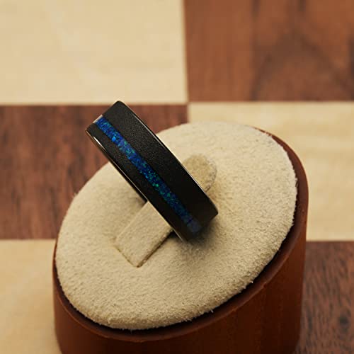 100S JEWELRY Engraved Personalized Tungsten Rings For Men Blue Opal Inlay Black Sandblast Wedding Engagement Promise Band Sizes 6-163