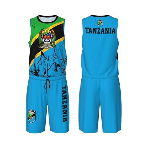 Tanzania Emblem (3) Basketball Jersey Uniform Suit for Men Adults Training Athletic Set White