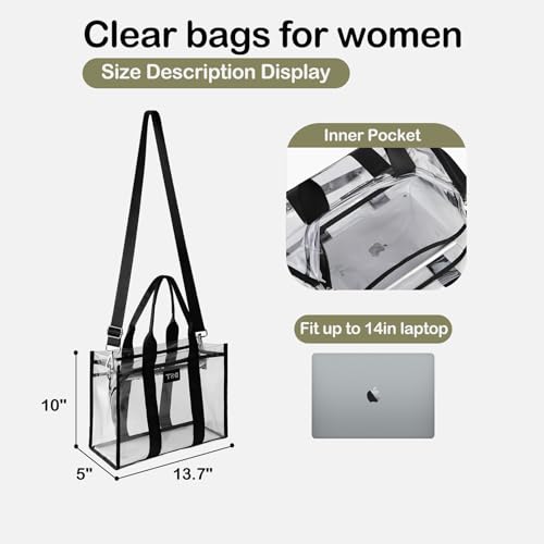 Clear Tote Bag Stadium Approved, Thick Clear Bag for Women Transparent Crossbody Shoulder Bag for Sports Events, Concert, Beach, Work2