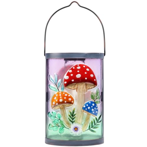 Farol solar colgante para exteriores, impermeable, con forma de hongo, luces solares de cristal, lámpara decorativa para patio, jardín, decoración de patio exterior
