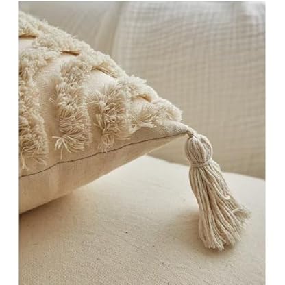 1 set Boho Kissen, Beige Deko Baumwolle Dekokissen getuftete, Couchkissen für Wohnzimmer Schlafzimmer, Kissenhülle mit Verstecktem Reißverschluss (Schwarze Punkte,45cmX45cm(Kein Kopfkissen)) – Bild 7