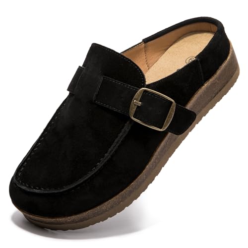 Genuine Leather Women's Clogs - Slip-Resistant Sole, Memory Foam Insole, Versatile & Comfortable, Perfect for Any Occasion Black 08