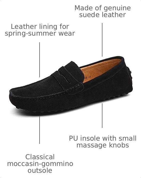 Image of ANUFER Men's Suede Leather Penny Loafers Moccasin Slippers