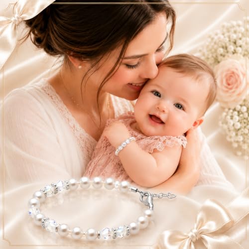 Image of Baby Bracelets for Infant Girls, White Pearl Baby Girl Jewelry Gift