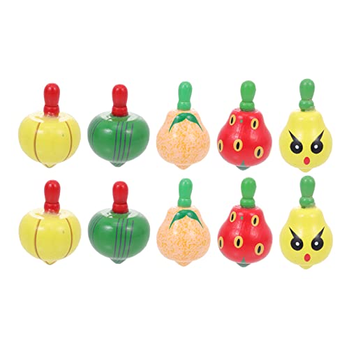 QUMIIRITY 10Pcs Wooden Fruit Shaped Spinning Tops for Early Educational Playthings Cognitive Development Hand Eye Coordination Styles Present for Boys