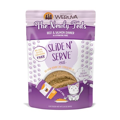 Weruva Wet Cat Food, The Newly Feds with Beef and Salmon Pate, 2.8oz Slide N Serve Pouch, Pack of 12