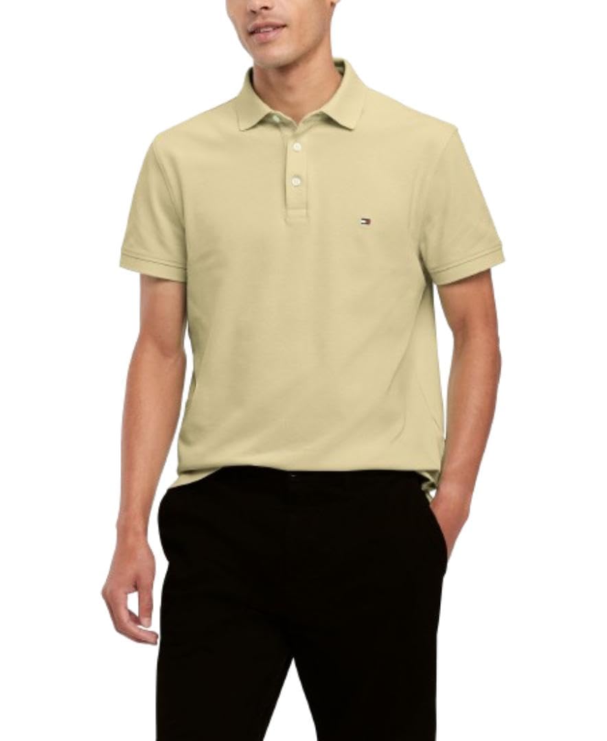 Tommy Hilfiger Men's Short Sleeve Polo Shirts in Slim Fit with Stretch and Organic Pique Cotton