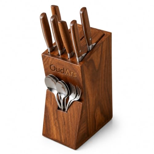 Image of Wood Knife Stand /Holder - Empty Wood Knife Box /Knife Organizer for Kitchen Cutlery, Scissors, and Spoons