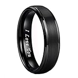 TUTISS Anillos de tungsteno de 6 mm y 8 mm para hombres y mujeres, alianzas de compromiso y boda, bordes biselados escalonados, grabado 'I Love You', ajuste cómodo, Metal, Sin piedras preciosas