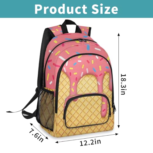 School Backpack Casual Bookbag with Multiple Pockets 18 inch Laptop Backpacks for Travel Hiking, Schoolbag for Students Girls Boys Women Men, Pink Ice Cream2